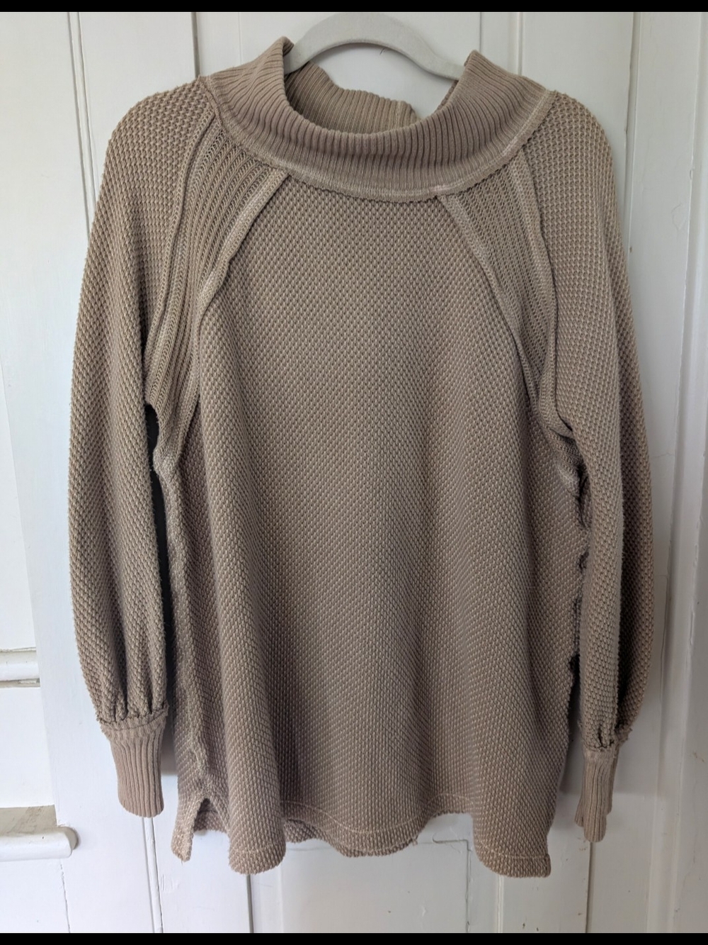 We The Free Women's Taupe Knit Tunic Sweater - Mock Neck Oversized XS